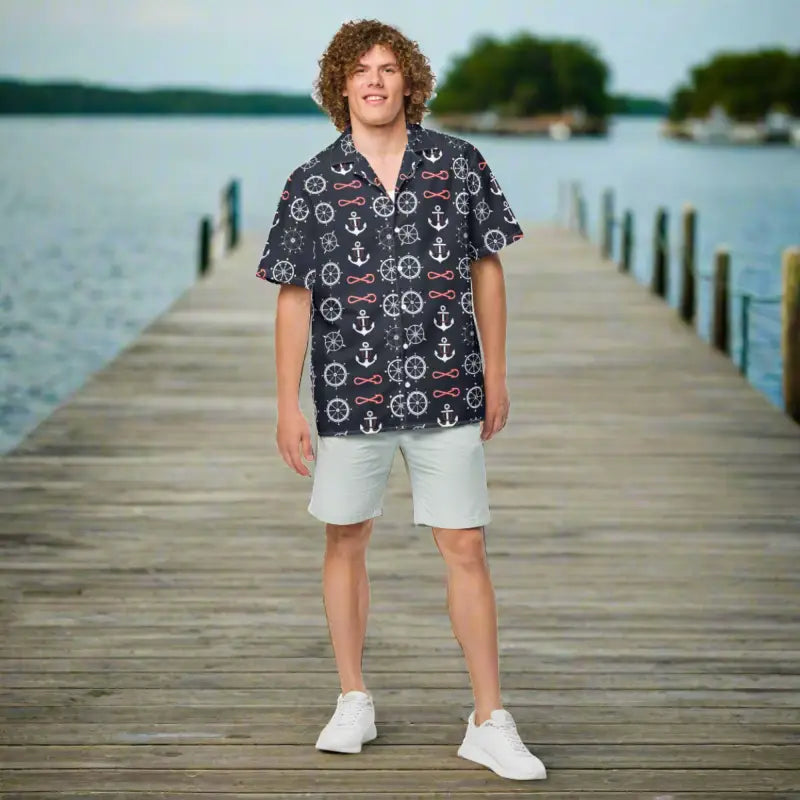 Set Sail in Style: Moisture-wicking Nautical Button Shirt Casual Oversized Short Shirt Set Sail in Style: Moisture-wicking Nautical Button Shirt Casual Oversized Short Shirt