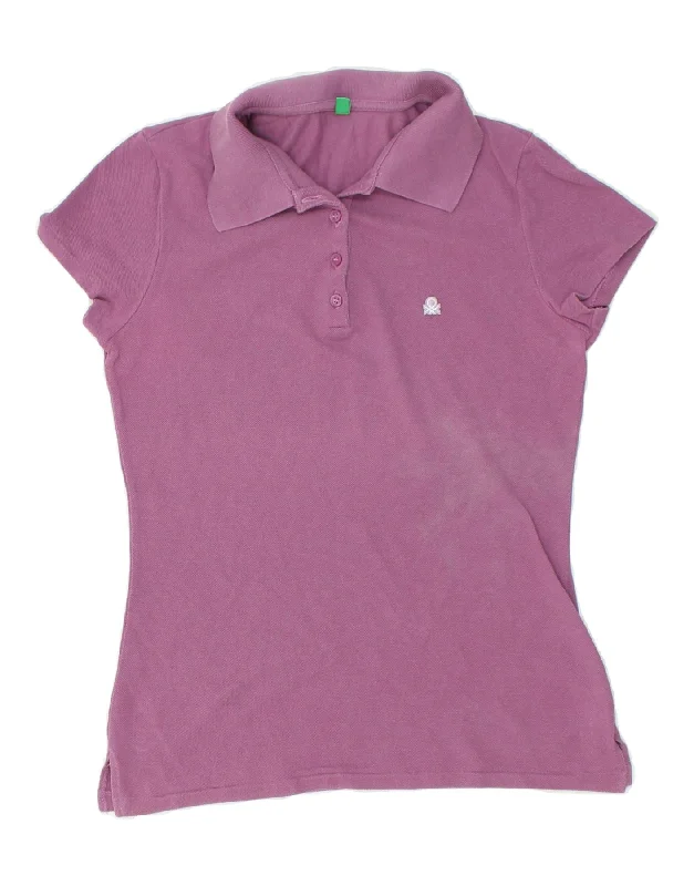 BENETTON Womens Polo Shirt UK 8 Small Purple Fashionable Button-Front Short Sleeve