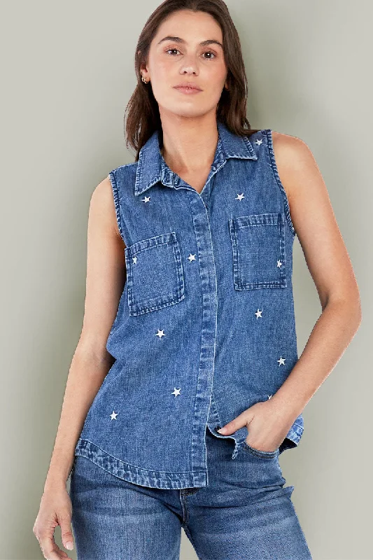 Billy T Scarlet Sleeveless Shirt Casual Ruffle Short Shirt