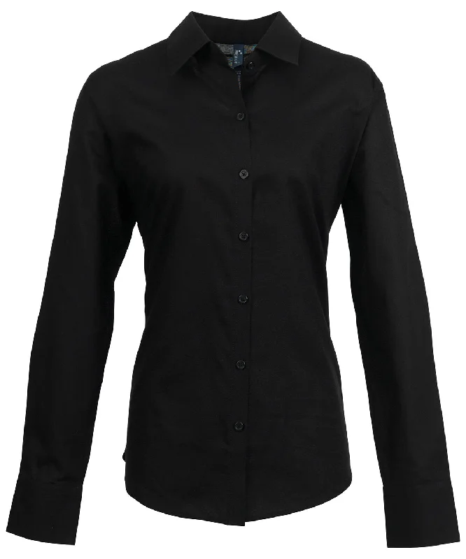 Black - Women's signature Oxford long sleeve shirt Soft Silk Short Sleeve