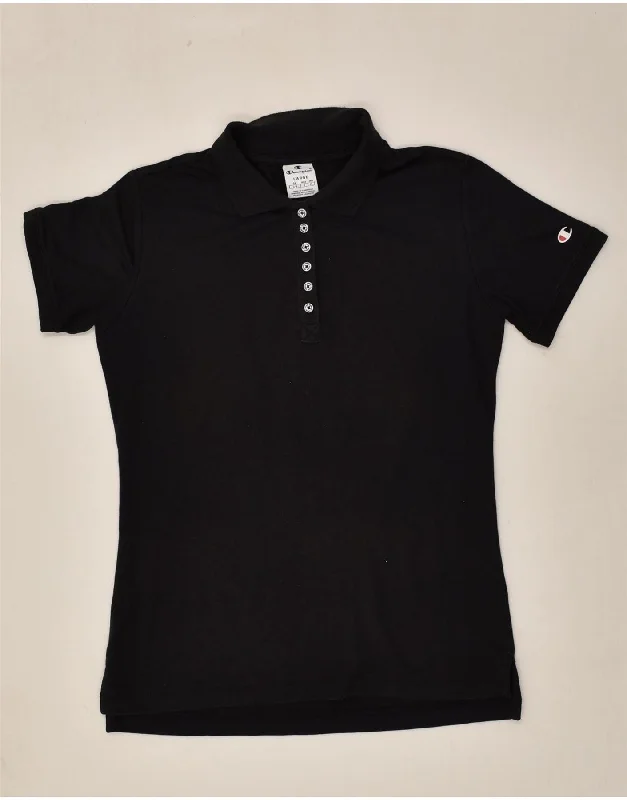 CHAMPION Womens Polo Shirt UK 14 Large Black Relaxed Cotton Short Blouse