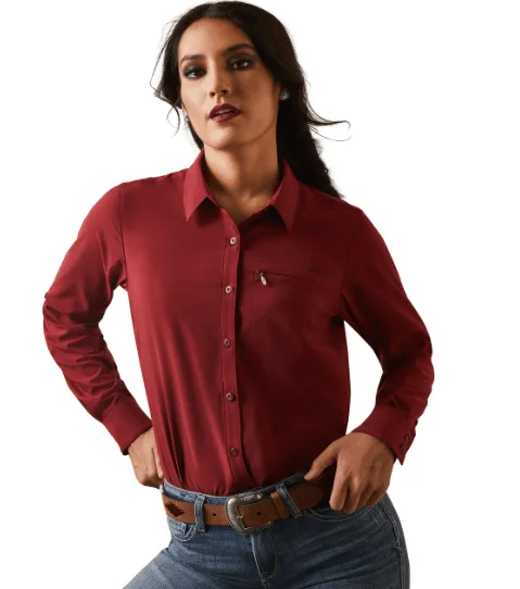 Ariat Women's VentTEK Pomegranate Button Down Long Sleeve Shirt 10043495 Classic Button-Up Short Tee