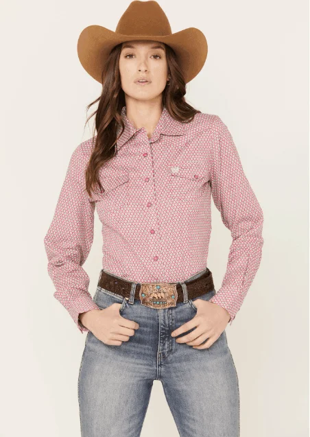 Cinch Women's Long Sleeve Pink Geo Print Snap Western Shirt MSW9201040 Modern Short Sleeve Top