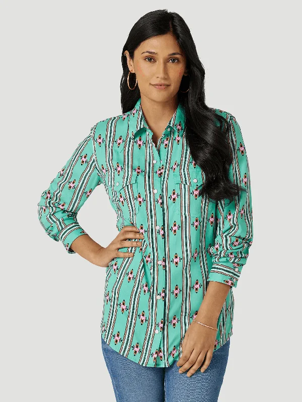 Wrangler Women's Retro Southwestern Strip Snap Long Sleeve Shirt 112327247 Comfortable Short Sleeve Tunic