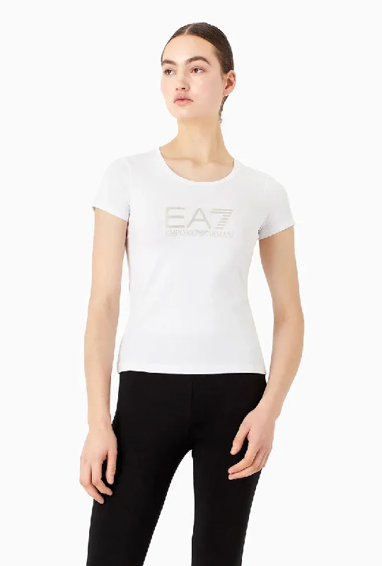 EA7 SHINY LOGO TSHIRT Elegant Lace-Trimmed Short Shirt