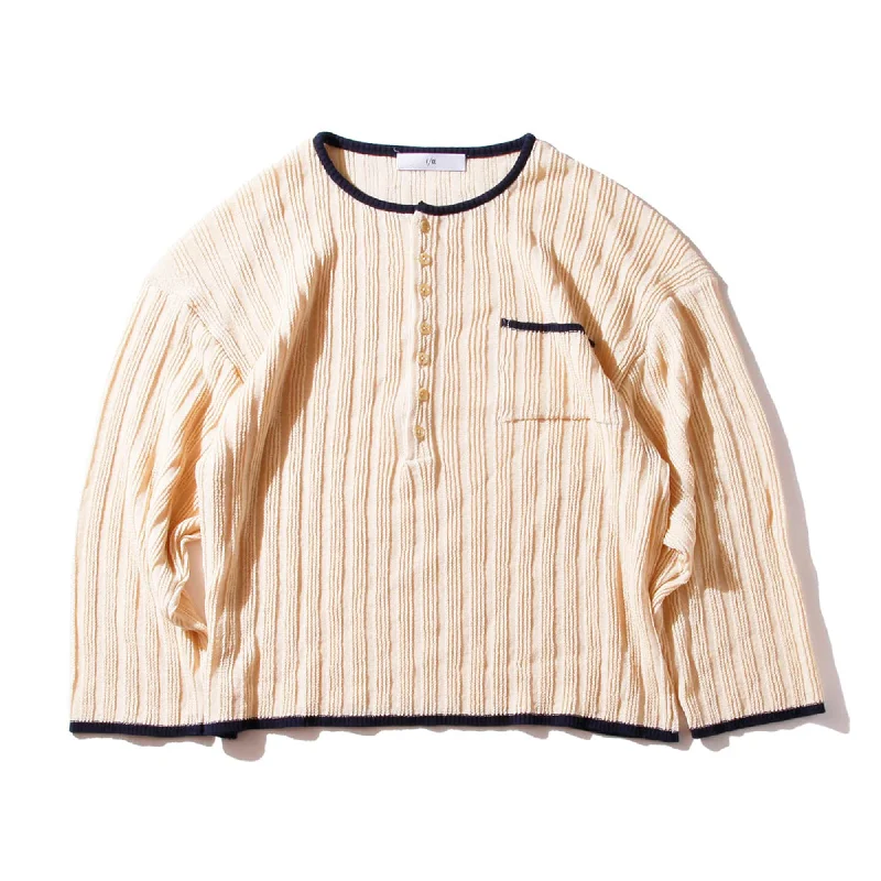 STRAW YARN KNIT HENRY SHIRTS - IVORY Stylish Printed Short Shirt