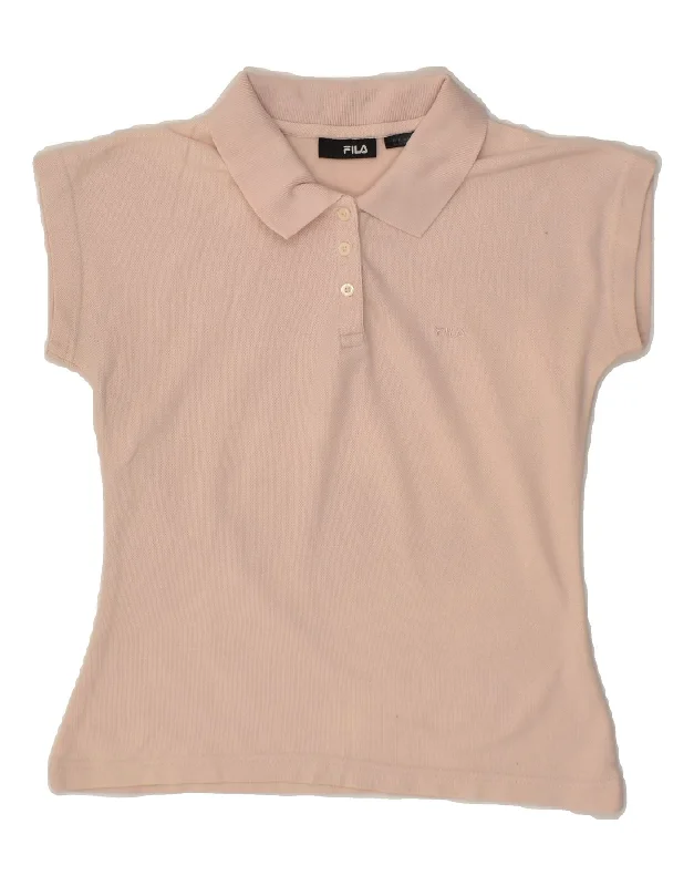 FILA Womens Polo Shirt UK 10 Small Beige Stylish Round Neck Shirt