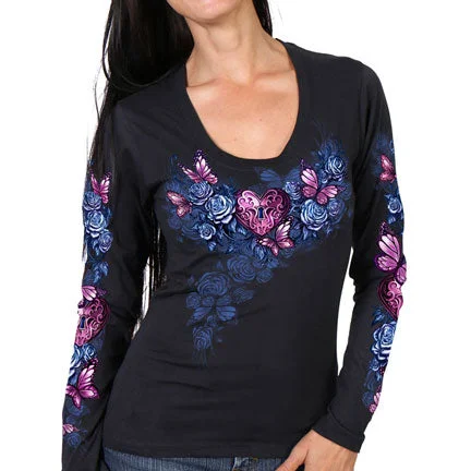 Heart Lock Scoop Neck Ladies Shirt Casual Boxy Short Shirt