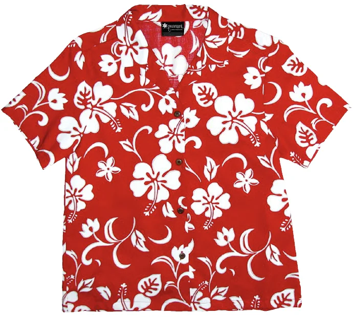 Hibiscus Paradise Ladies Tropical Hawaiian Aloha Camp Shirt in Red Cozy Cotton Short Tee