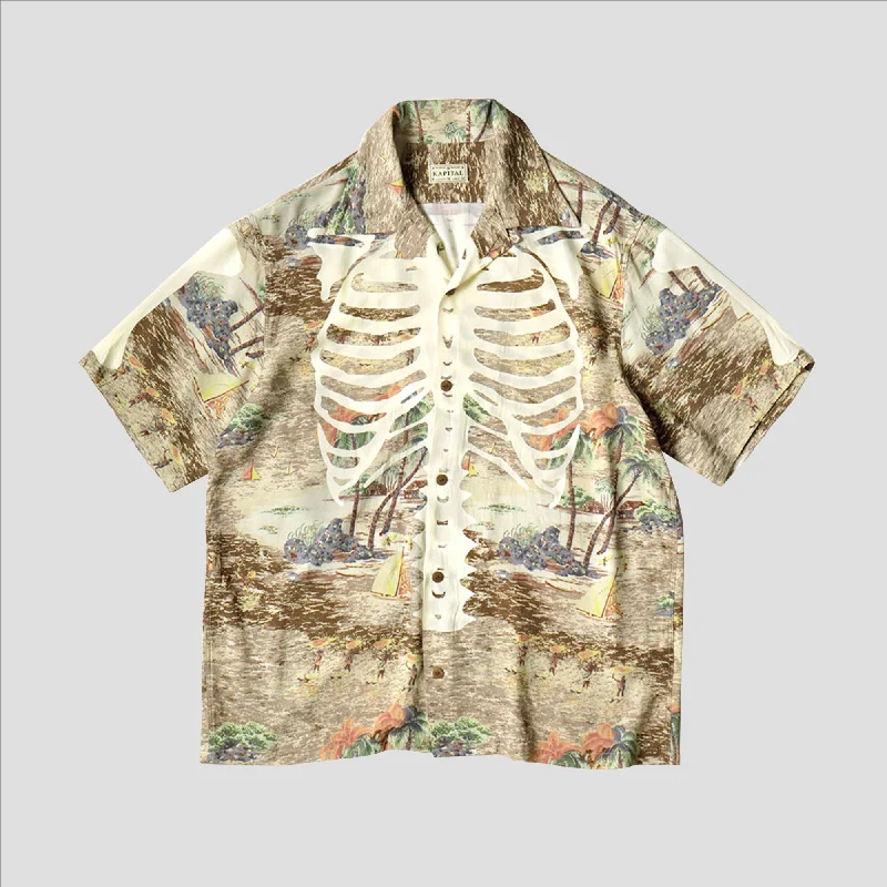 RAYON BONE HAWAIIAN SHIRTS Relaxed Cotton Short Blouse