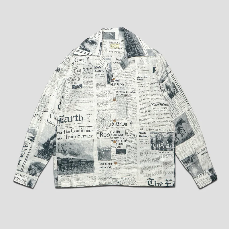 SILK/RAYON GYPSY NEWSPAPER L/S SHIRTS Fashionable Button-Front Short Sleeve