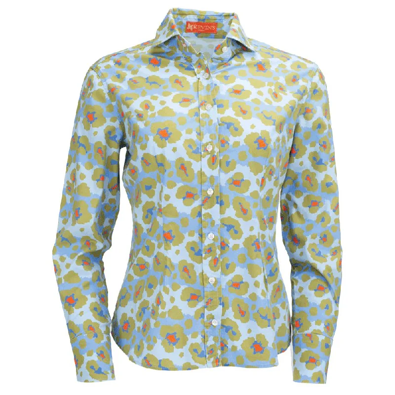 Kevin's Finest Women's Upland Leopard Shirt Fashionable Pleated Short Shirt