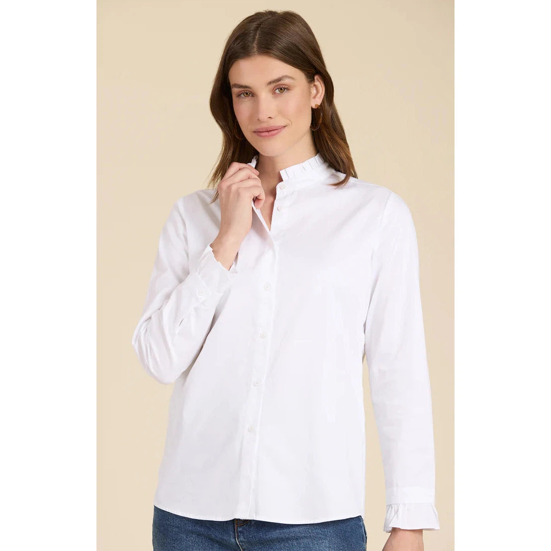 Tyler Boe Kelsey Ruffle Collar Shirt Classic Short Sleeve Tunic