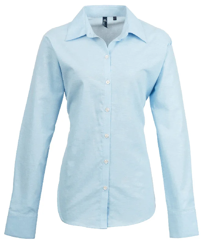 Light Blue - Women's signature Oxford long sleeve shirt Casual Boxy Short Shirt