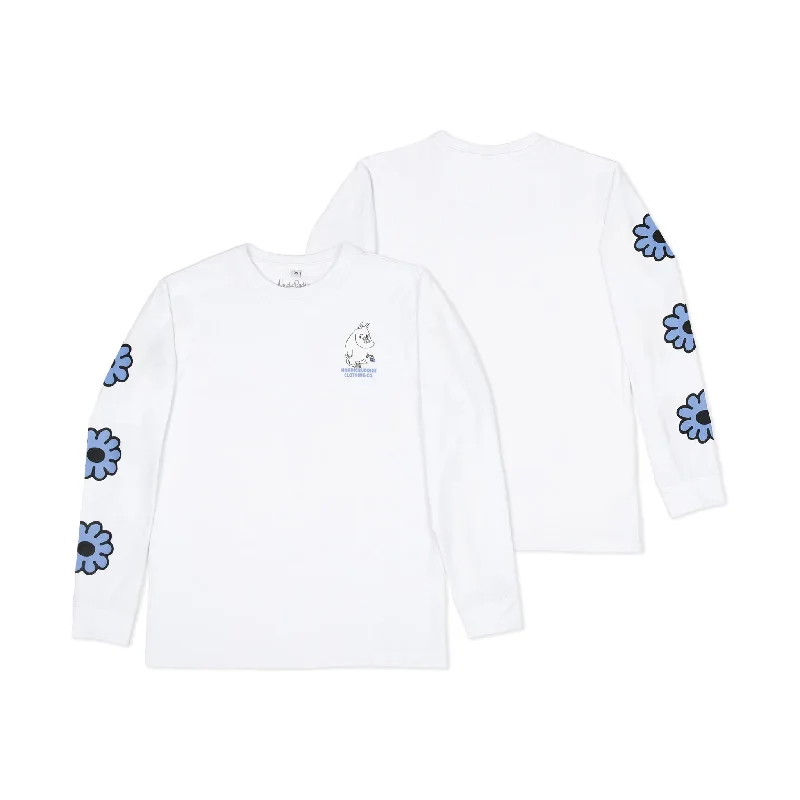 Moomintroll's Flower Longsleeve Shirt With Cuffrib Unisex - White Casual Plain Short Shirt Moomintroll's Flower Longsleeve Shirt With Cuffrib Unisex - White Casual Plain Short Shirt