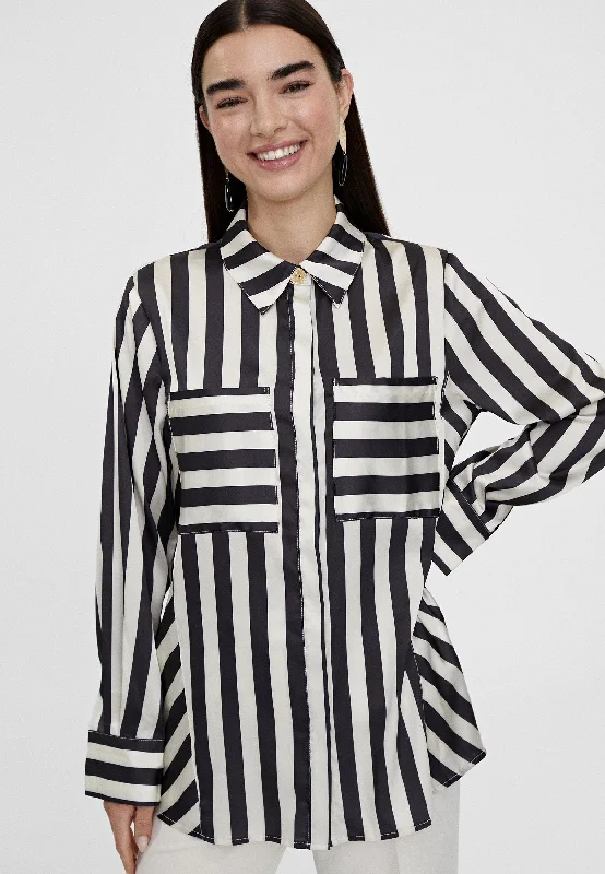 Flowing striped shirt Fashionable Sheer Short Shirt