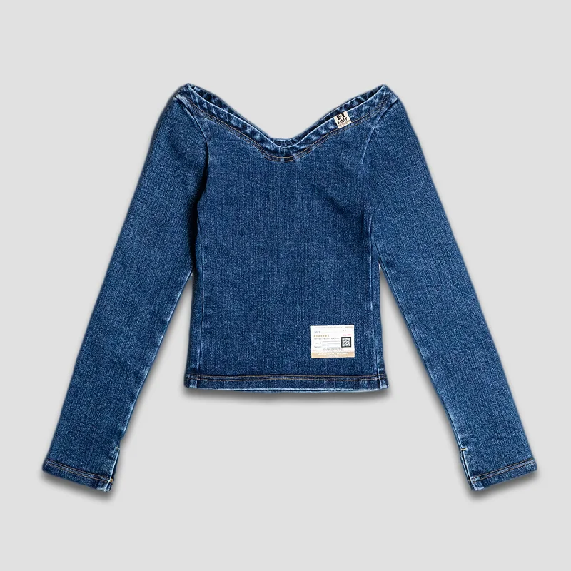 DENIM V-NECK L/S SHIRTS Fashionable Short Sleeve Vest