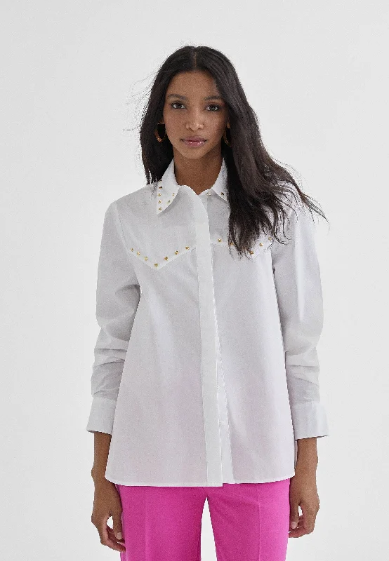 Shirt with rhinestone details Trendy Print Short Sleeve