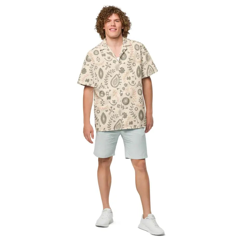 Embrace Nature: Eco Friendly Unisex Button Shirt Chic Embellished Short Sleeve