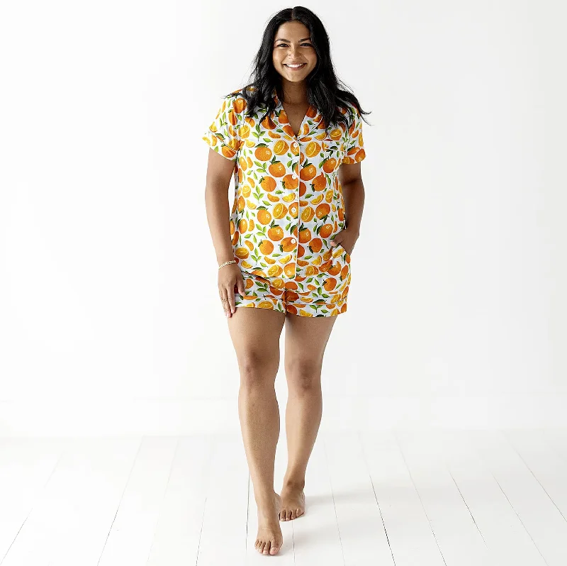 Orange You Sweet Women's Collar Shirt & Shorts Set- FINAL SALE Cozy Cotton Short Tee