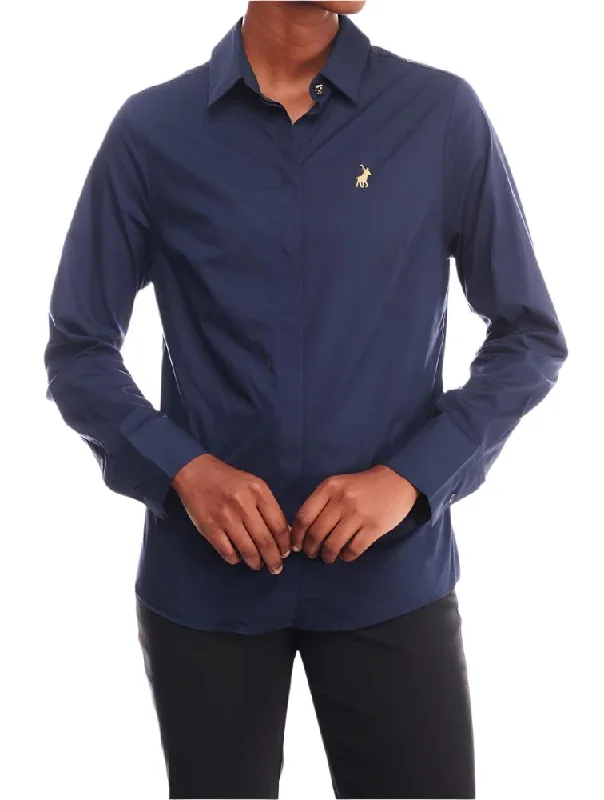 Polo Wmn Jamie Ls Shirt Navy Elegant Longline Short Shirt