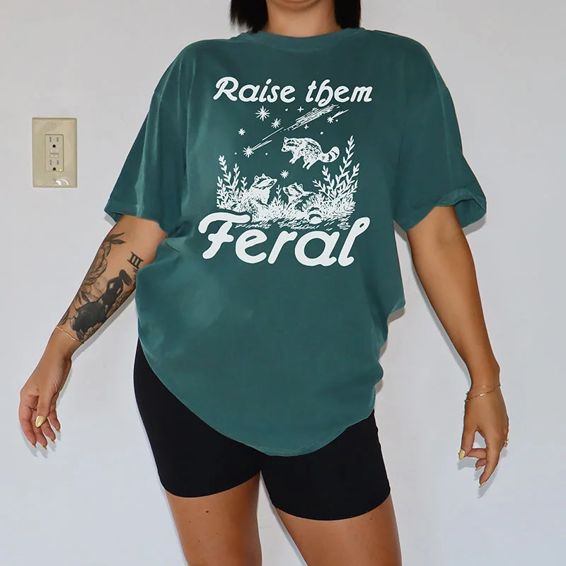 Raise Them Feral Graphic Tee Shirt Chic Button-Up Short Shirt