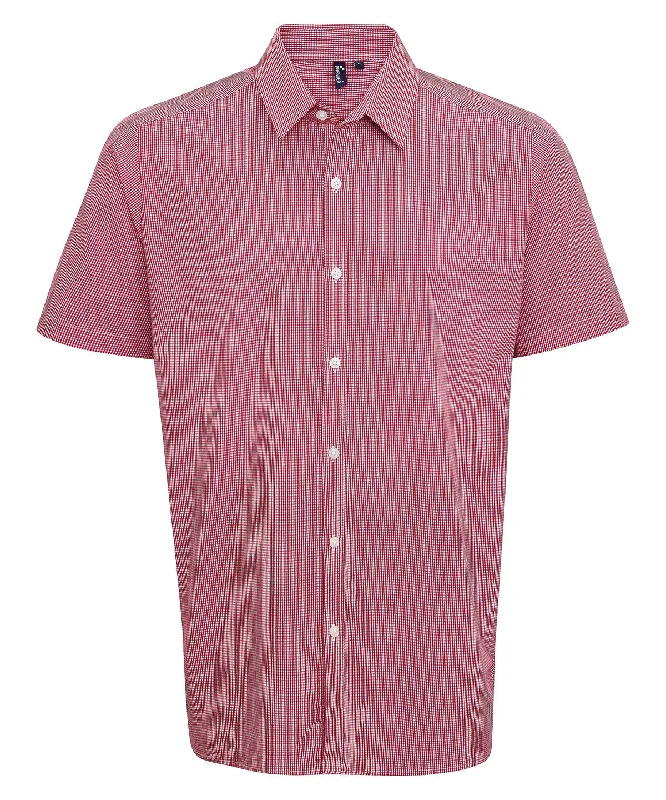 Red/White - Microcheck (Gingham) short sleeve cotton shirt Fashionable Tied Short Sleeve