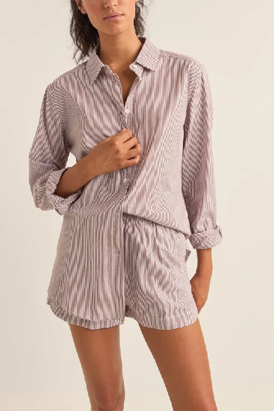 Rhythm Zephyr Stripe Beach Shirt - CHOCOLATE Casual Cotton Short Shirt