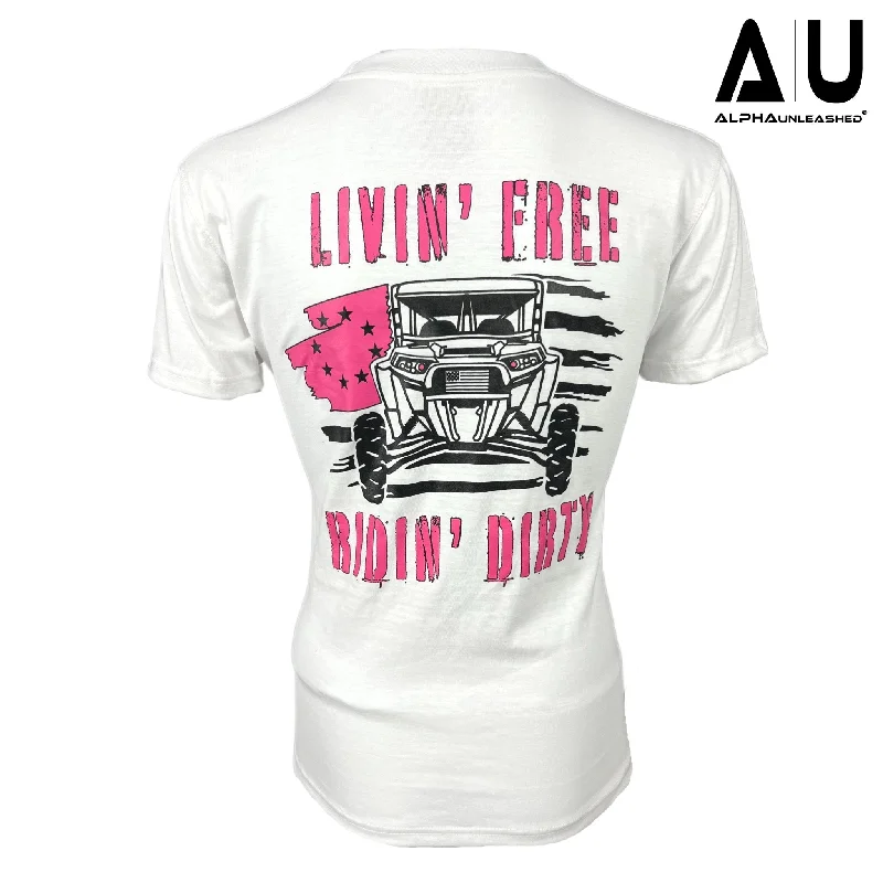 LADIES "LIVIN FREE RIDIN' DIRTY" OFF-ROAD TSHIRT Cozy Summer Short Shirt