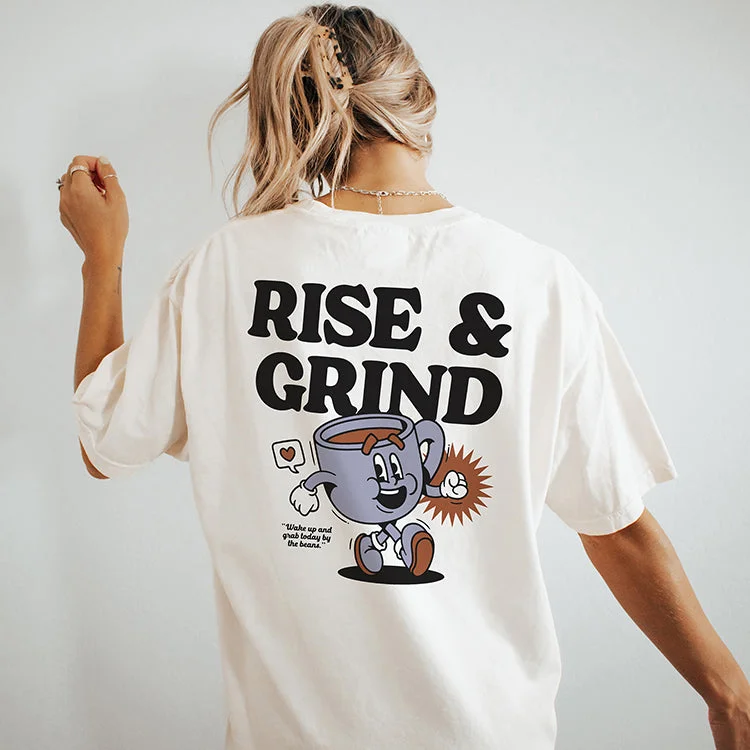 Rise & Grind Graphic Tee Shirt Trendy Floral Short Sleeve