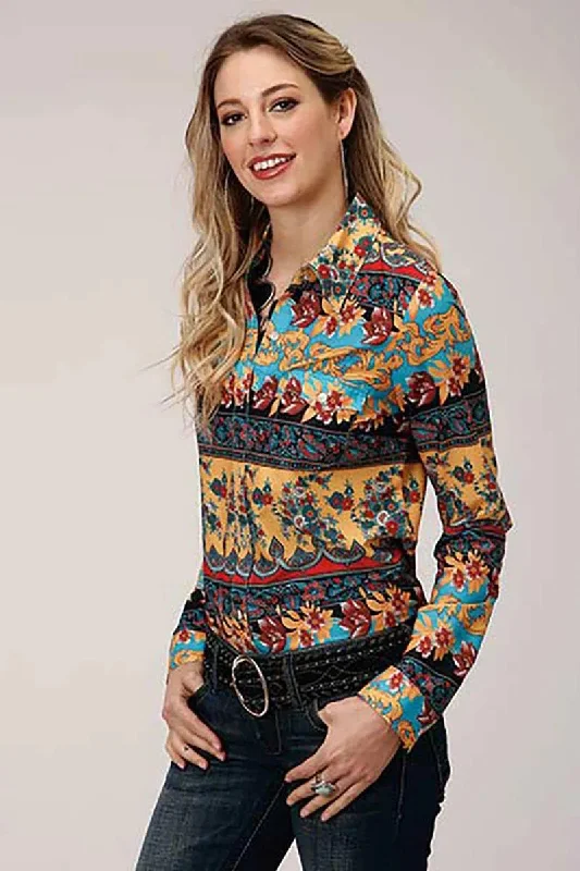 Roper Gypsy Queen Baroque Floral Print - Women's Western Shirt Soft Silk Short Sleeve Roper Gypsy Queen Baroque Floral Print - Women's Western Shirt Soft Silk Short Sleeve