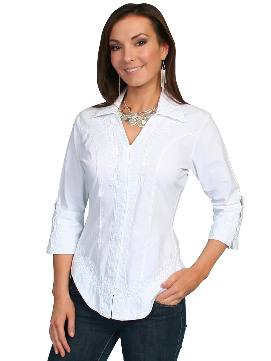 Scully Cantina Blouse (PSL-063) - Women's Shirt Stylish Crew Neck Shirt