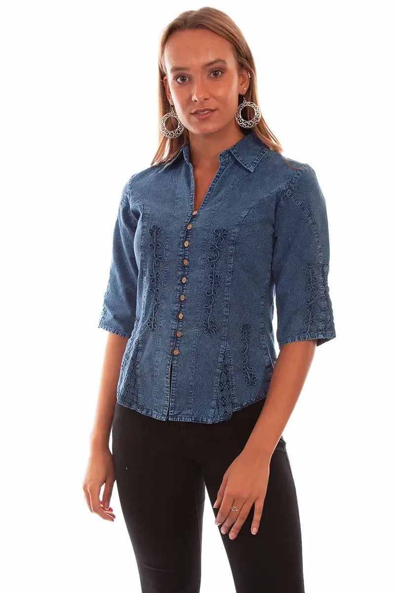 Scully Cantina Blouse (PSL-064) - Women's Shirt Casual Loose Short Sleeve
