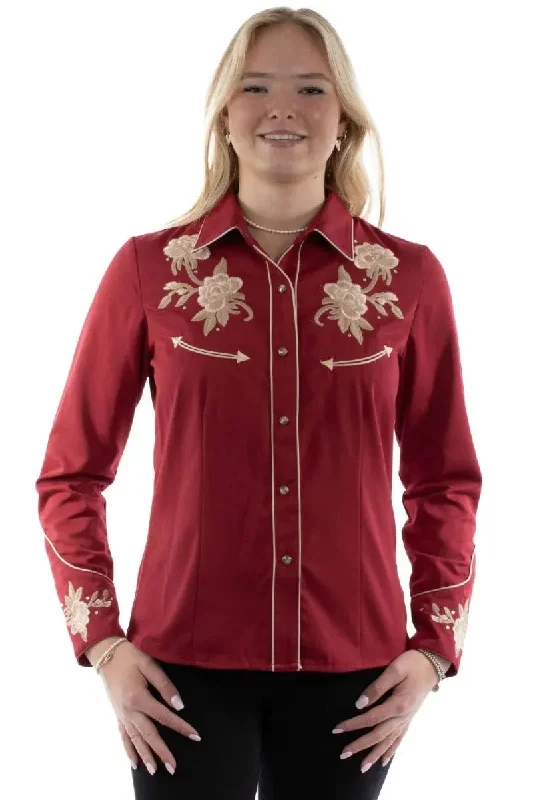 Scully Floral Embroidery with Crystals - Womens Western Shirt Elegant Lace-Trimmed Short Shirt Scully Floral Embroidery with Crystals - Womens Western Shirt Elegant Lace-Trimmed Short Shirt