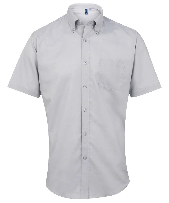 Silver - Signature Oxford short sleeve shirt Stylish Split-Hem Short Shirt