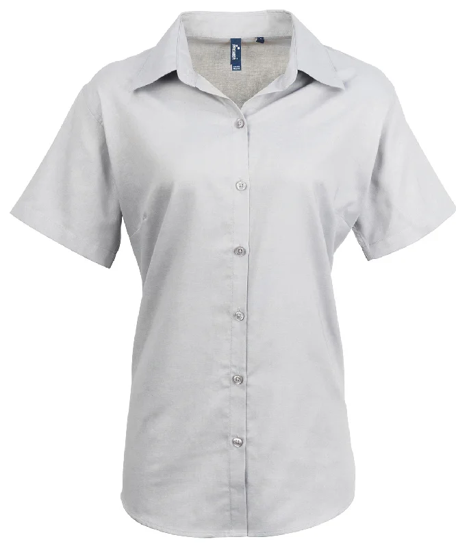 Silver - Women's signature Oxford short sleeve shirt Trendy Sleeveless Short Shirt