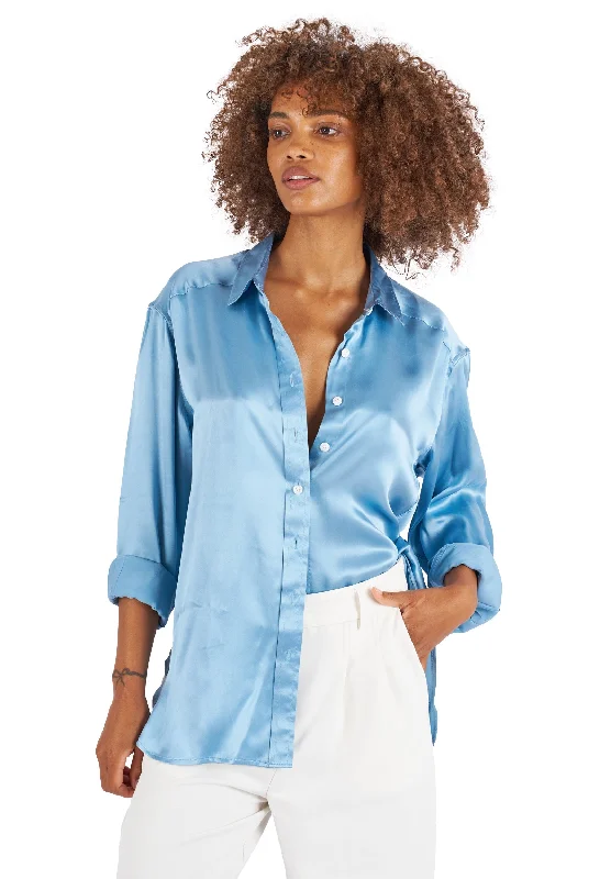 Soie Zenith Blue Oversized 100% Silk Shirt Soft Cotton Short Shirt