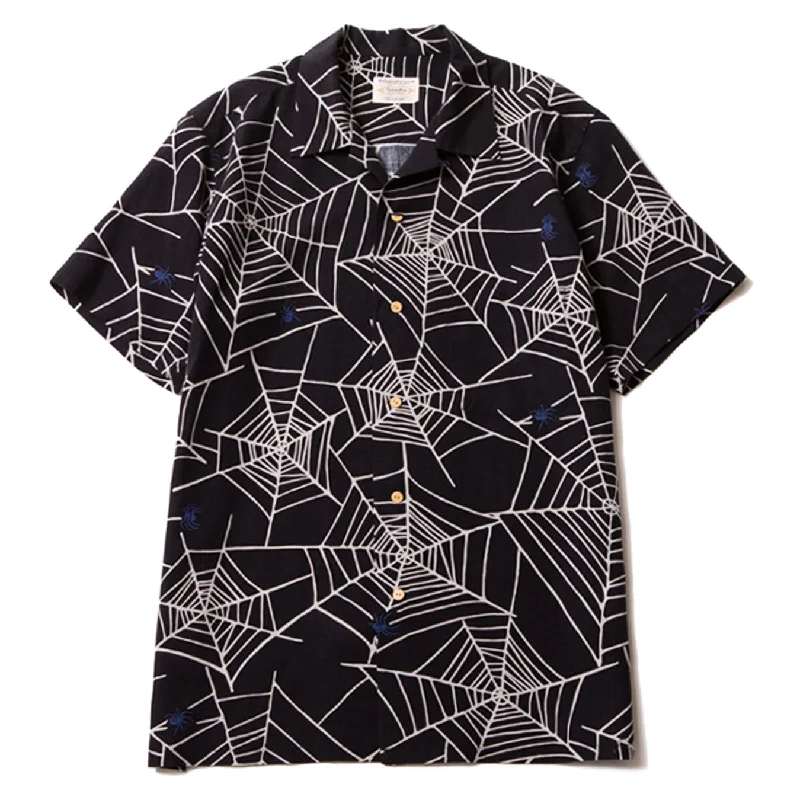 SPIDER NET HAWAIIAN SHIRT - BLACK Relaxed Button-Down Short Shirt