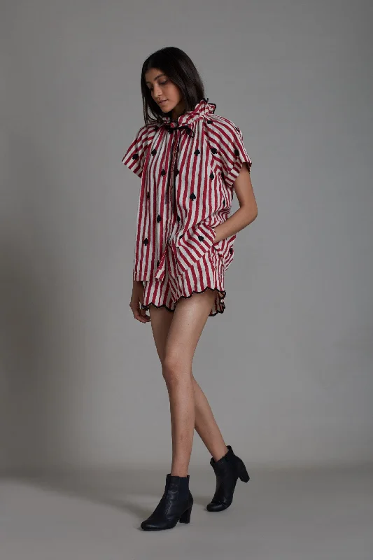 Stripe Tora Shirt-Red with Black Spade Comfortable Fitted Short Sleeve