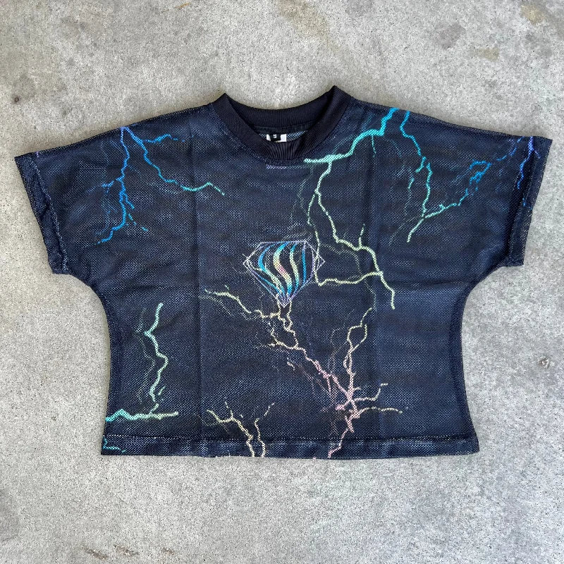 Super Future Crop Mesh Shirt Cozy Printed Short Shirt
