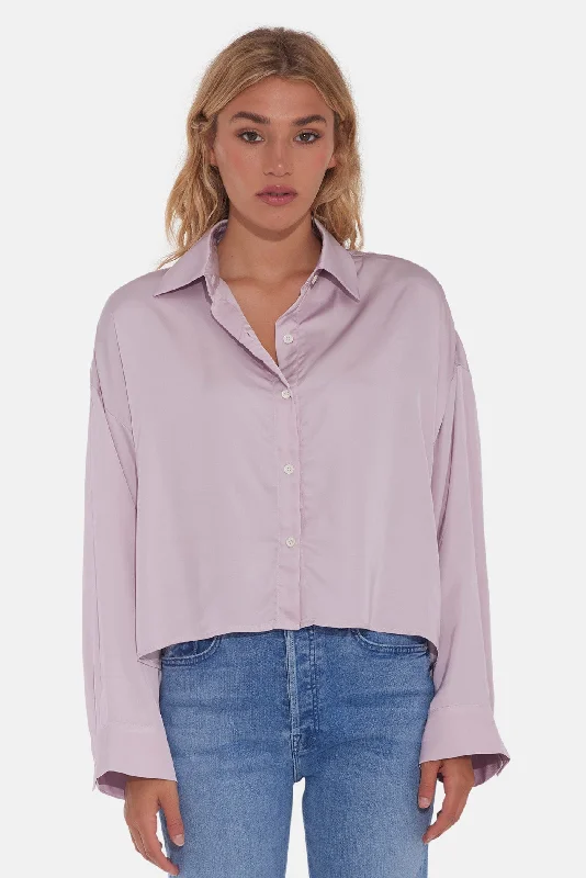 Laura Crop Satin Shirt Mauve Comfortable Graphic Short Sleeve