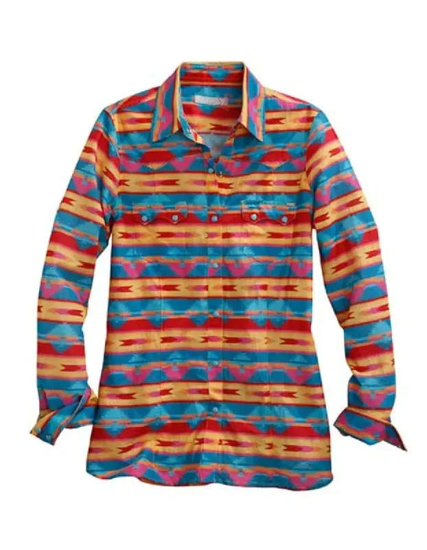 Tin Haul Retro Aztec (Pink) - Women's Western Shirt Elegant Silk Short Shirt