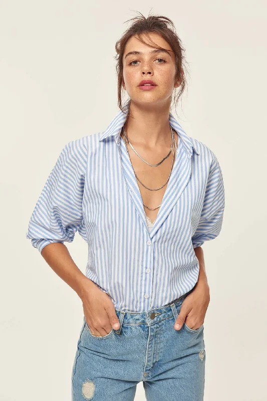 Trendyol Blue Striped Balloon Sleeve Shirt Trendy Sleeveless Short Shirt