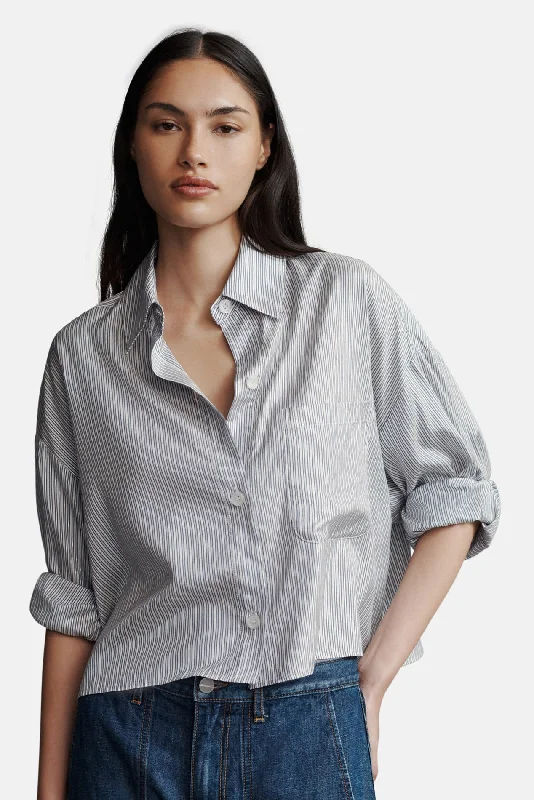 Next Ex Shirt Ivory/Indigo/Gold Chic Button-Up Short Shirt