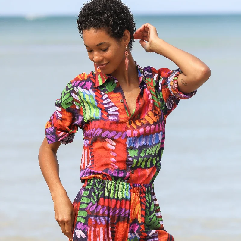 Unisex Long Sleeve Shirt - Crossroad Relaxed Cotton Short Blouse