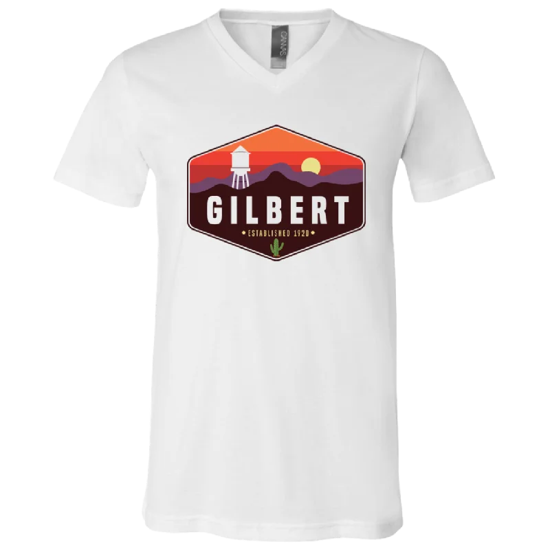 Unisex V-Neck Shirt | Gilbert Sunset | White Trendy Button-Front Short Sleeve