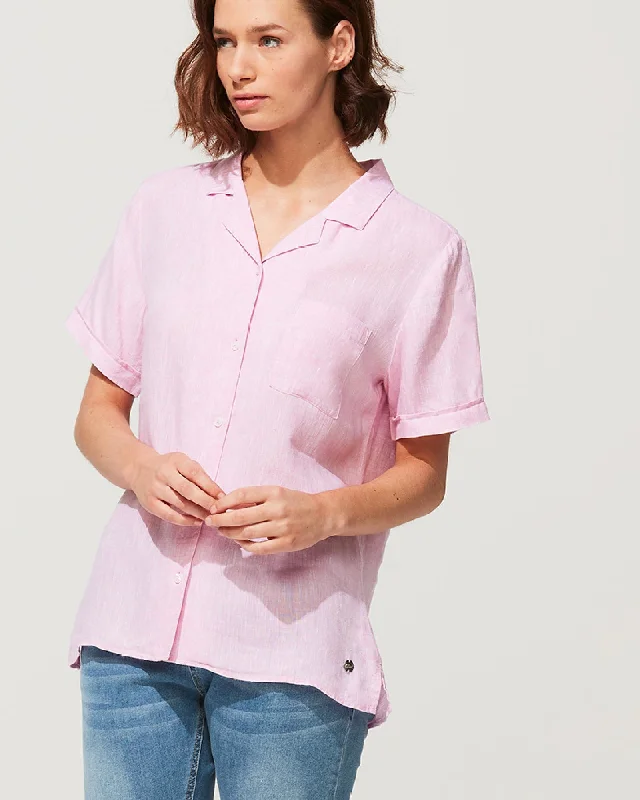 LINEN BREEZY SS SHIRT Cozy Plain Short Sleeve