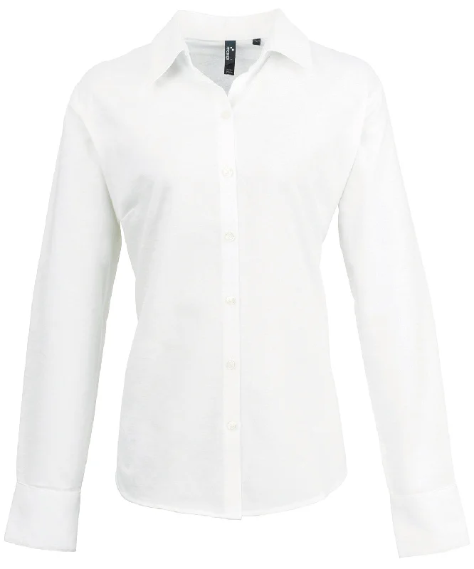 White - Women's signature Oxford long sleeve shirt Chic V-Neck Short Blouse