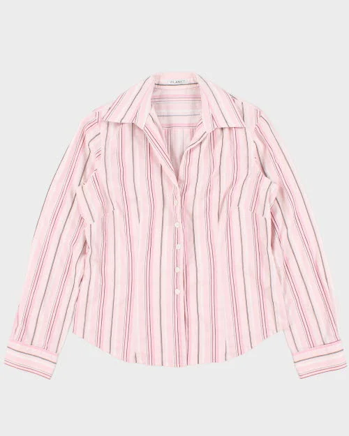 Y2k 00s Planet Striped Shirt - S Chic Embellished Short Sleeve