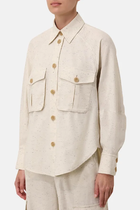 Illustration Pocket Shirt Melange Trendy Short Sleeve Blouse
